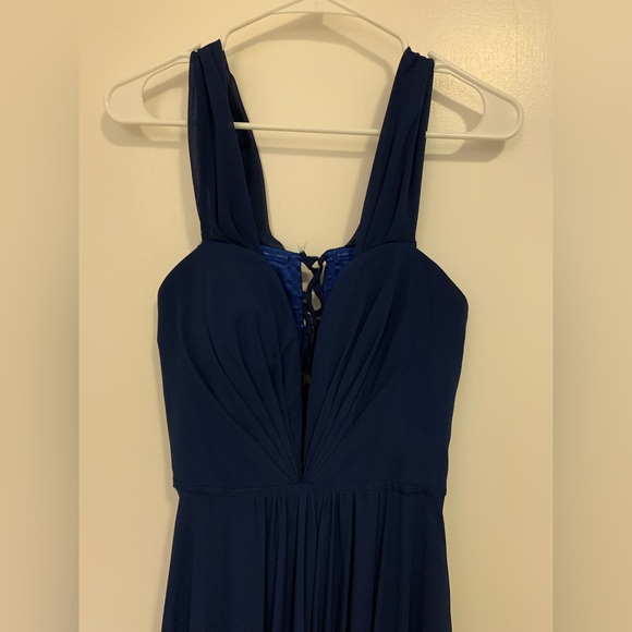Faviana | Blue Plunge Formal Dress (6) - Picture 7 of 9